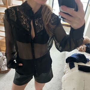 Tahari  Black Lace Sheer Blouse
